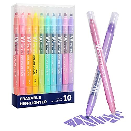 Erasable Highlighters Assorted Colors, Wide and Fine Tips Friction Highlighters, Pastel Marker Set for Highlighting in Student Office Classroom (10